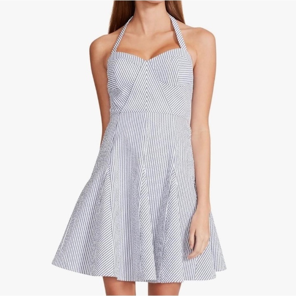 Betsey Johnson White and Navy Striped Halter Midi Dress